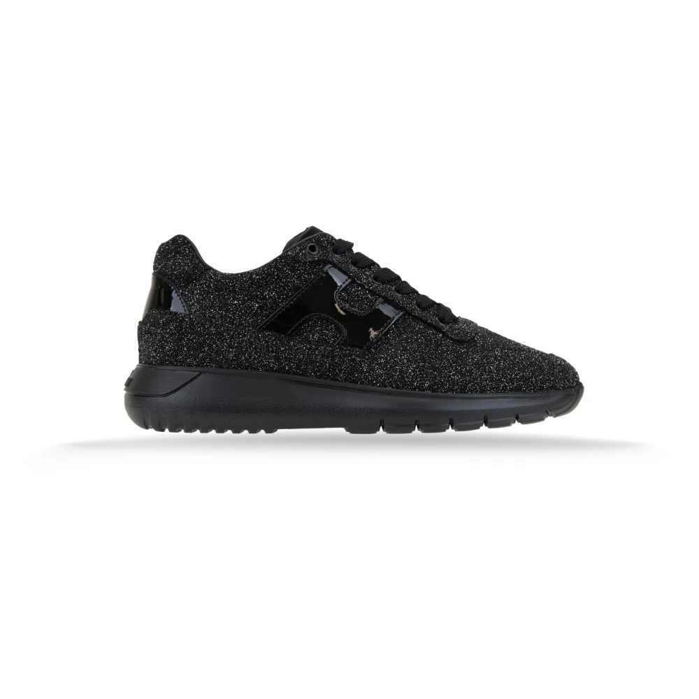Hogan Leren Veterschoen Glitter Sneakers Vrouwen Dames Schoenen Zwart