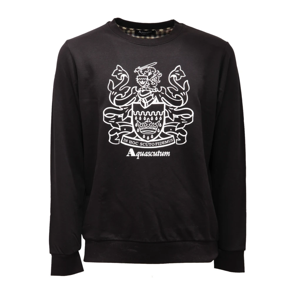 Aquascutum Men's Black Sweatshirts, M, Large Crest Crew Neck
