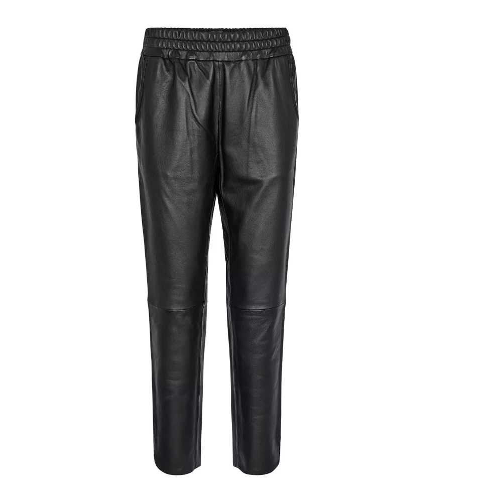 MOS MOSH Zwarte leren sweatpants met elastische tailleband Black Dames