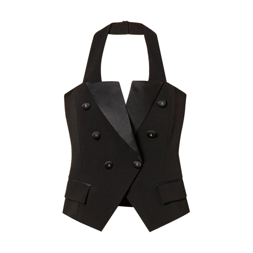Actitude Women's Black Waistcoats, Xs, Cady Waistcoat With Logo Buttons