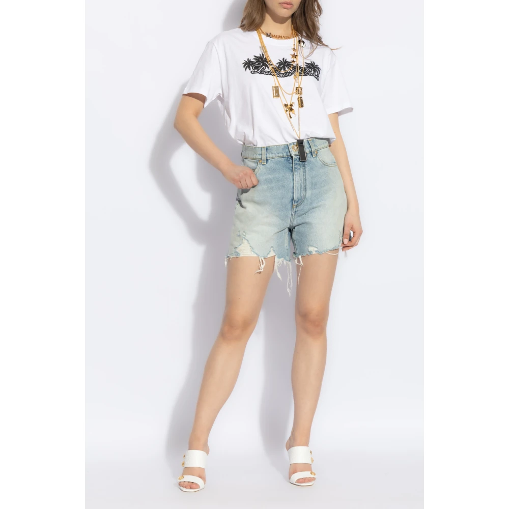 Balmain T-shirt van katoen met palmprint White Dames