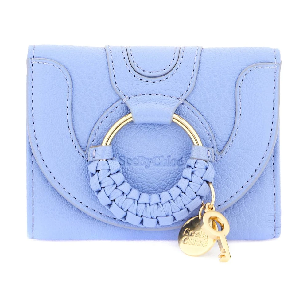 See by Chloé Hana Mini Tri-Fold Portemonnee met Oversized Ring en Metalen Bedels Blue Dames