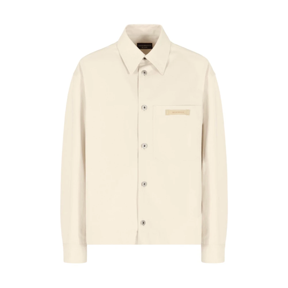 Emporio Armani Denim Casual Overhemden met Voorzak White Heren