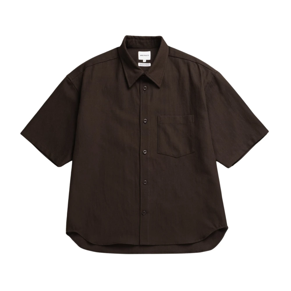 Norse Projects Men's Brown Short Sleeve Shirts, M, Camicie Cotone