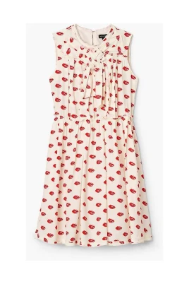Lips Pleated Midi Dress