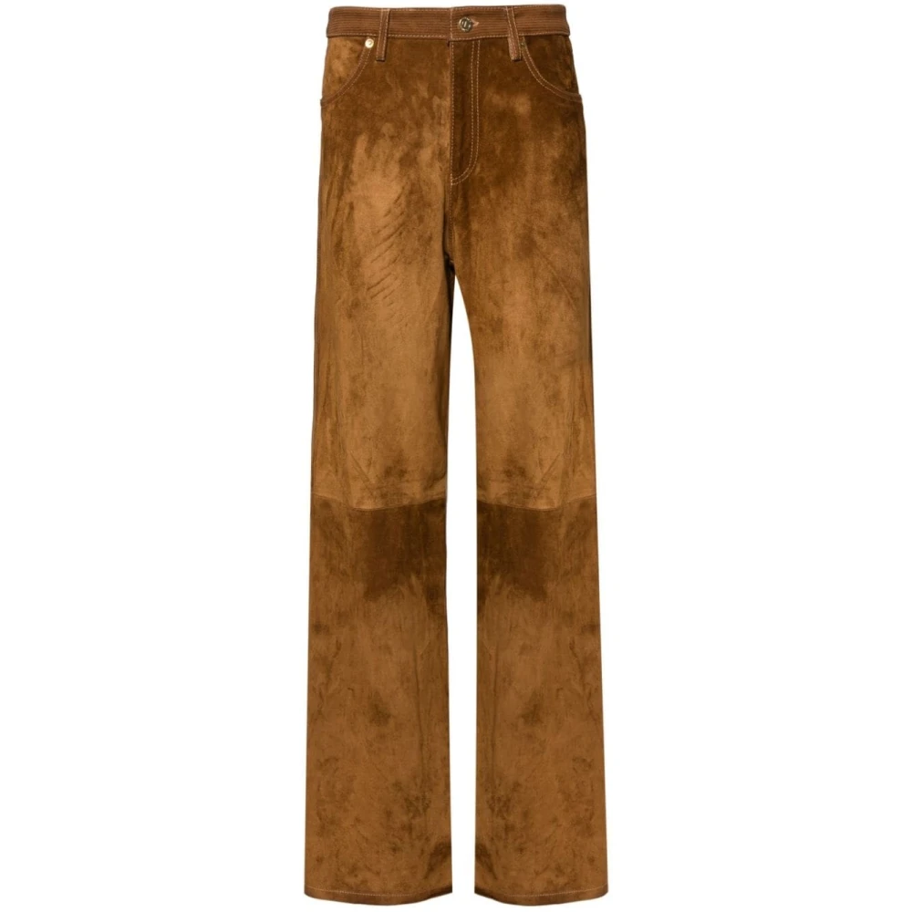 Golden Goose Women's Brown Leather Trousers, S, Leather Pant Straight Leg