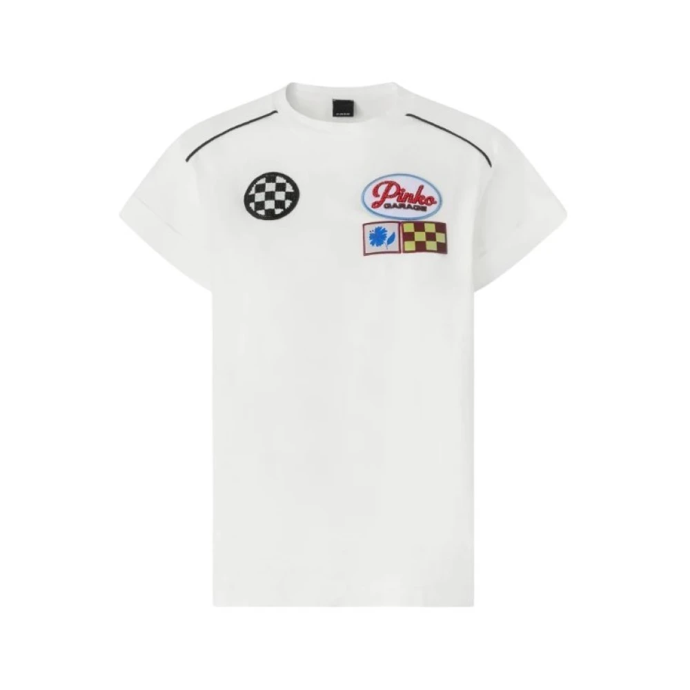 Pinko Women's White T-Shirts,, Garage Themed Crewneck T-Shirt Extra Small