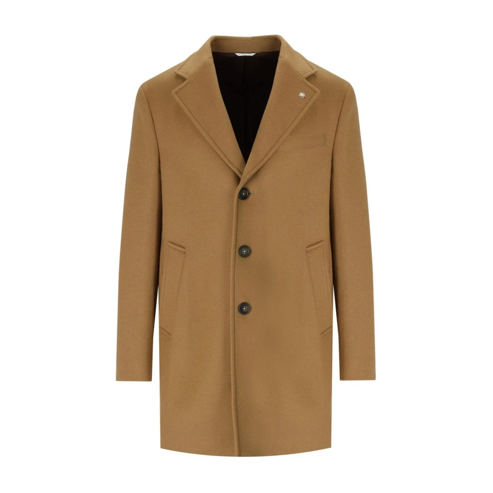 Manuel Ritz Men's Beige Camel Wool Blend Single-Breasted Coat - Single-Breasted Coats - S - Coats