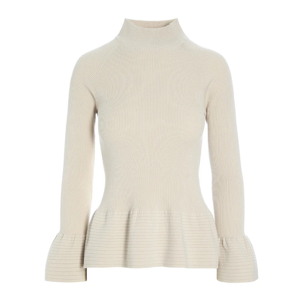 Bitte Kai Rand Ribgebreide blouse met ruches Beige Dames