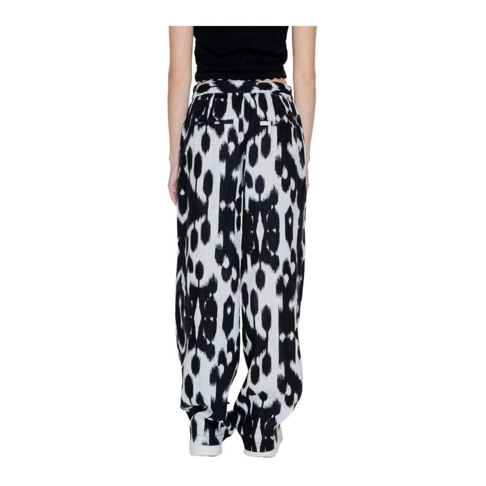 Street One Abstract Print WideLeg Linnen Broek Black Dames
