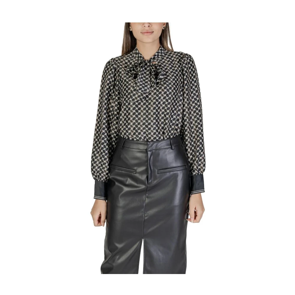Only Zwarte Geometrische Print Hoge Hals Blouse Black Dames