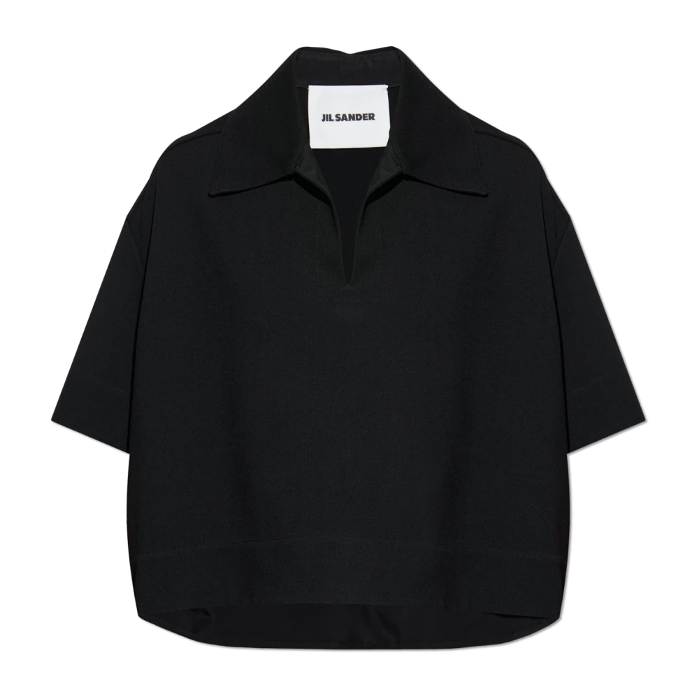 Jil Sander Donna Nero Top A Collo Alto Ampio