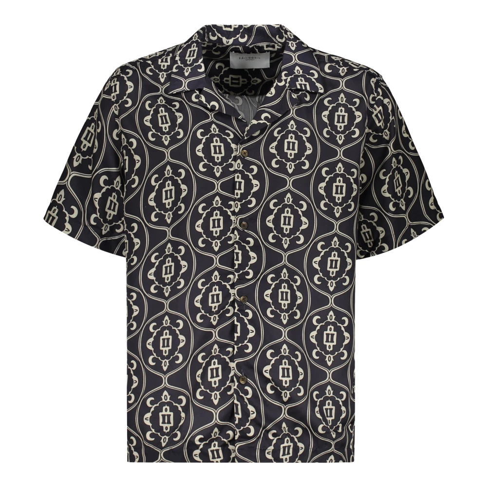 Les Deux Logo Print Revers Kraag Korte Mouw Overhemd Black Heren