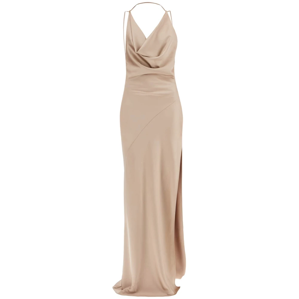 Andamane Satin Vera Maxi Jurk met V-Hals Beige Dames