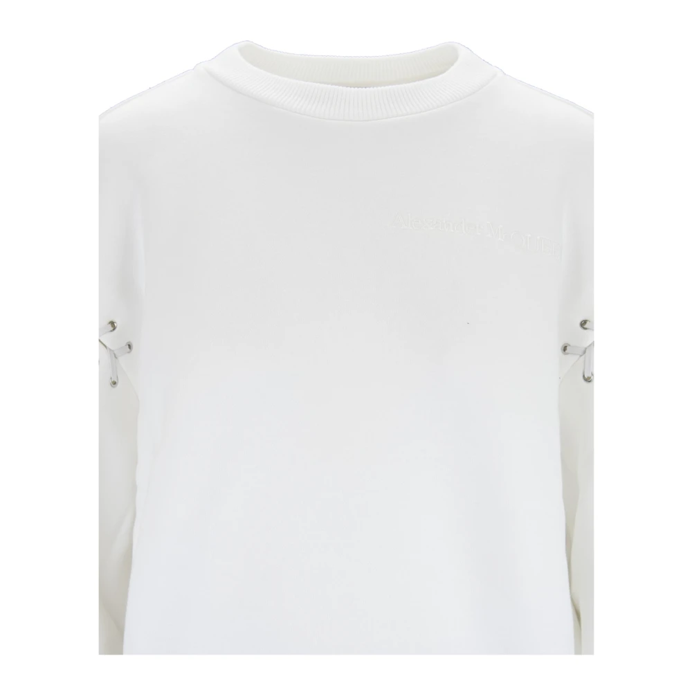 alexander mcqueen Stijlvolle Dames Pullover met Leren Details White Dames