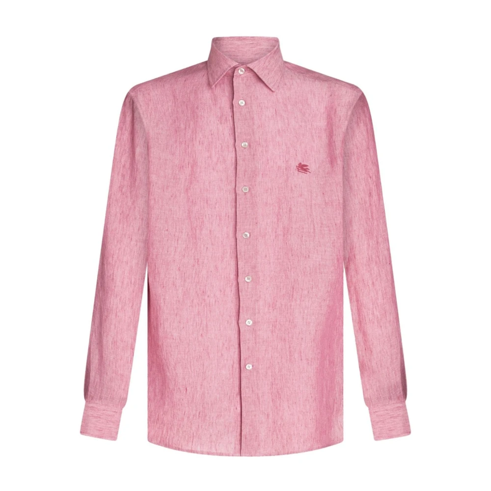 ETRO Roze Linnen Pegaso Motief Shirt Pink Heren