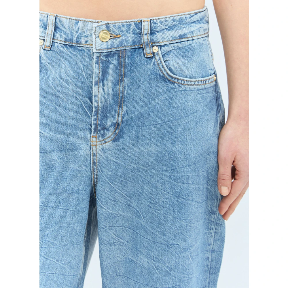 Ganni Asymmetrische Knielnaden Folie Afwerking Jeans Blue Dames