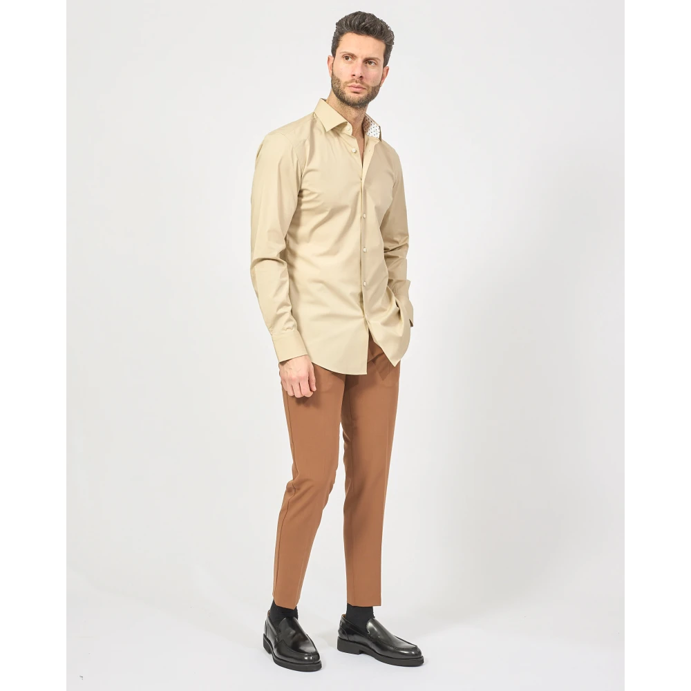 Hugo Boss Slim Fit Overhemd Lange Mouw Beige Heren