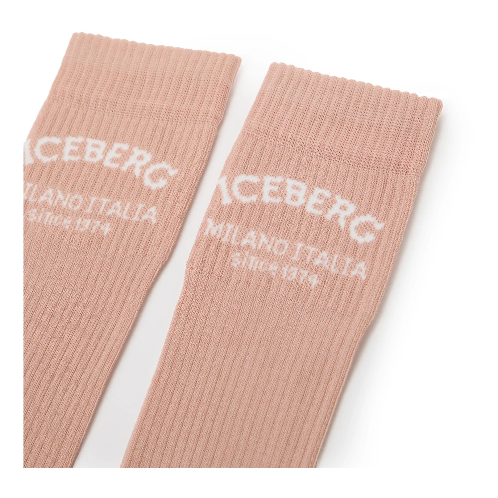 Iceberg Blush sok met jacquard Milano Italia logo Pink Dames