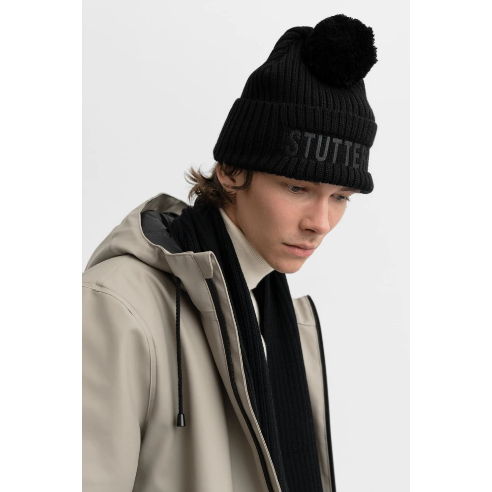 Stutterheim Pompon Ribgebreide Muts Black Unisex