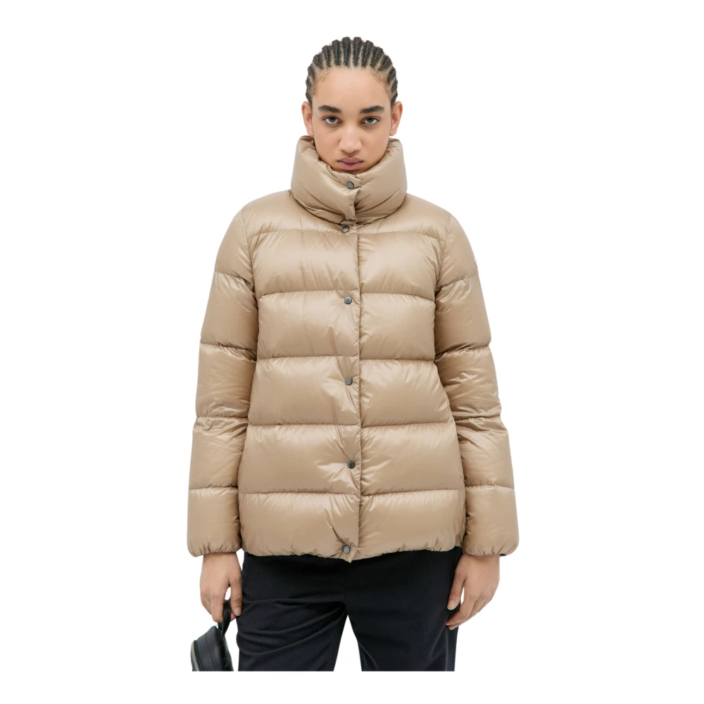 Moncler Korte Donsjas met Opstaande Kraag Beige Dames