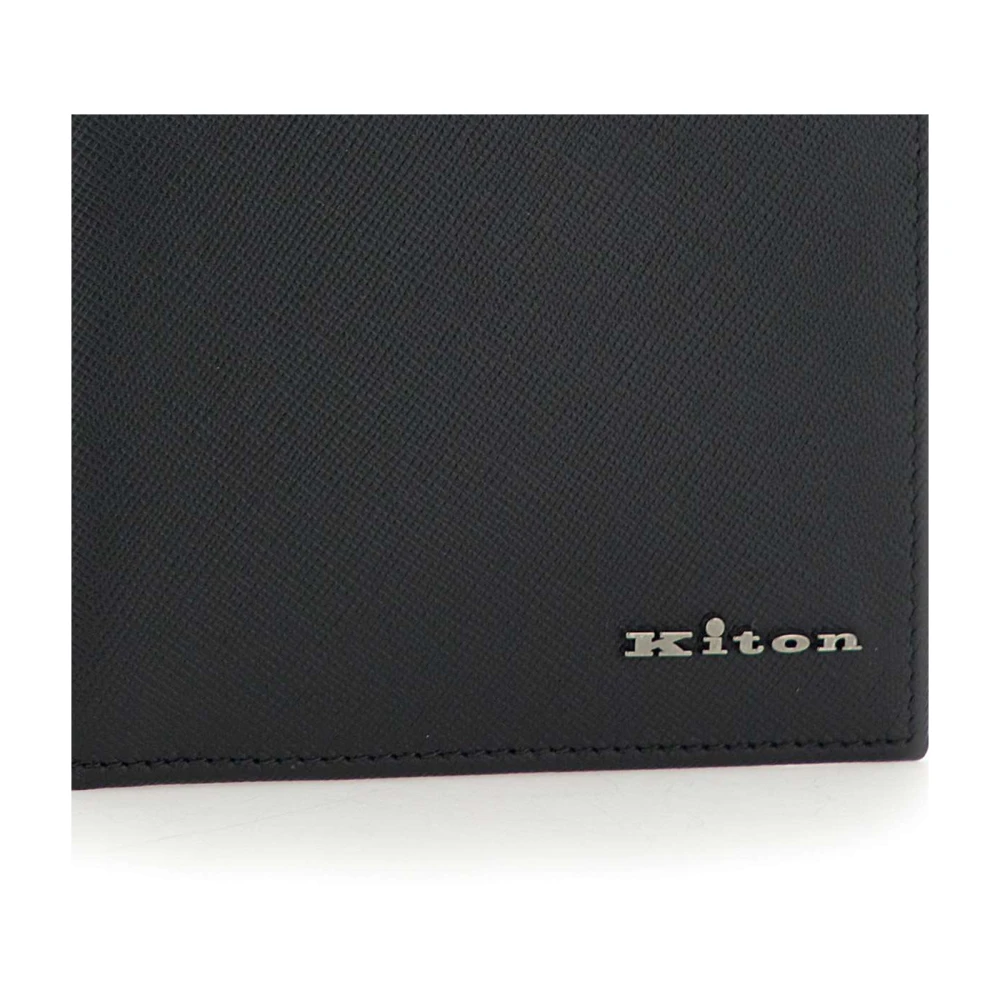 Kiton Heren Leren Portemonnee Zwart Kaartsleuven Black Heren