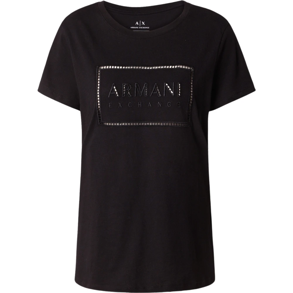 Armani Exchange Zwarte Slim Fit Katoenen T-shirt Black Dames