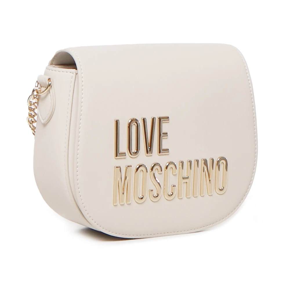 Love Moschino Witte Schoudertas met Gouden Logo White Dames