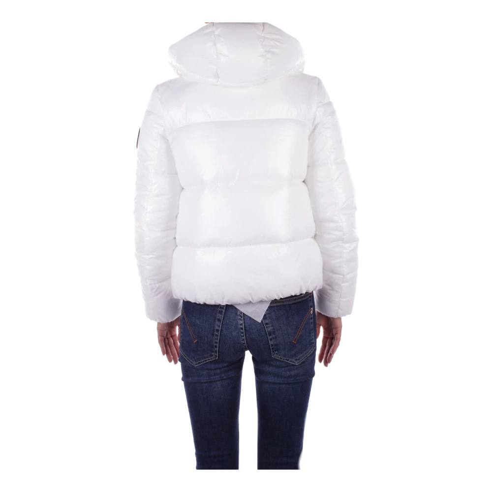 Save The Duck Witte Jas met Capuchon en Zijlogo met Ritssluiting White Dames