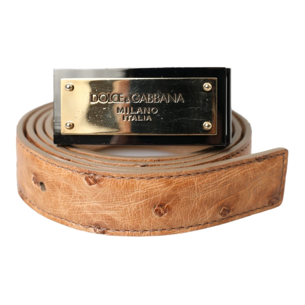Dolce & Gabbana Beige Lederen Gouden Logo Riem Beige Heren