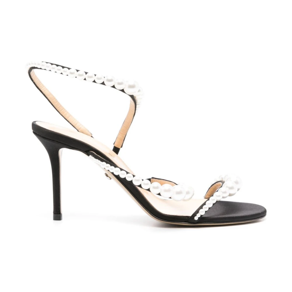Mach & Mach Vrouw Zwart E Satijnen Parel Sandalen