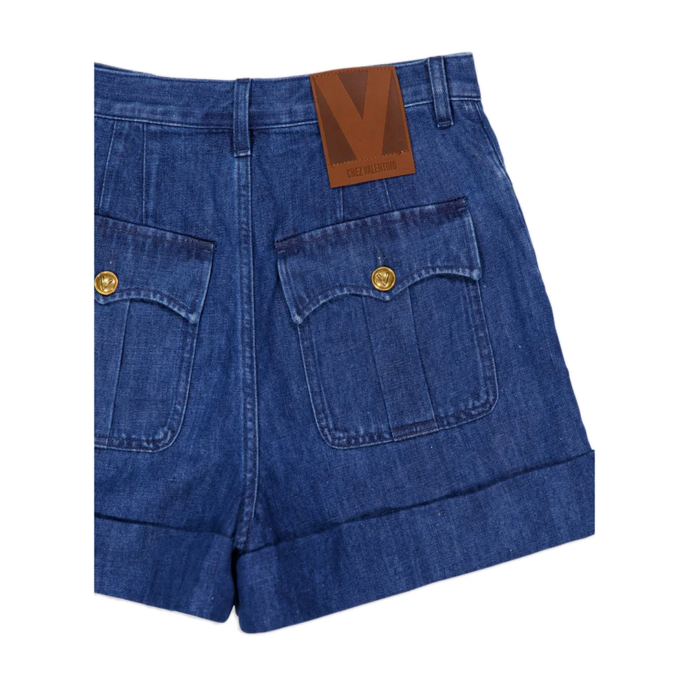 Valentino Garavani Blauwe Katoenen Linnen Shorts Ritssluiting Blue Dames