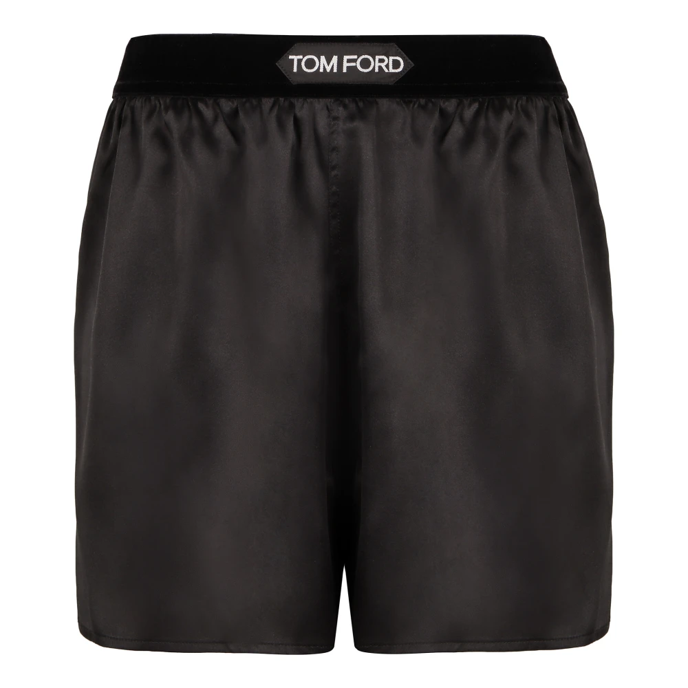 Tom Ford Women's Black Silk Satin Logoed Elastic Waistband Shorts