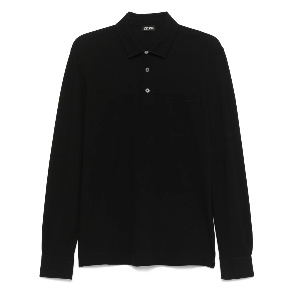 Ermenegildo Zegna Katoenen Polo Shirt met 3 Knopen Black Heren