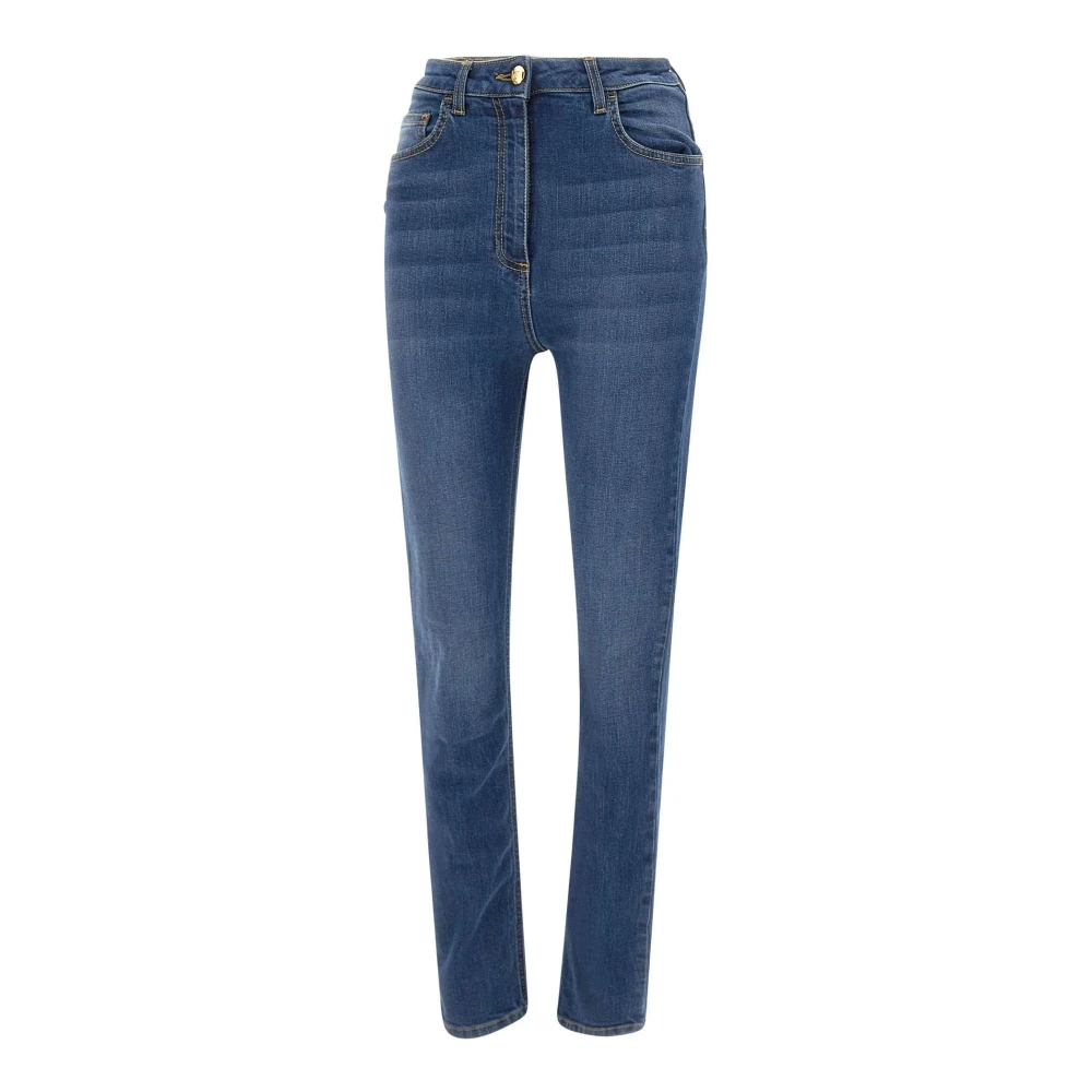 Elisabetta Franchi Skinny Jeans met Gouden Knopen Blue Dames