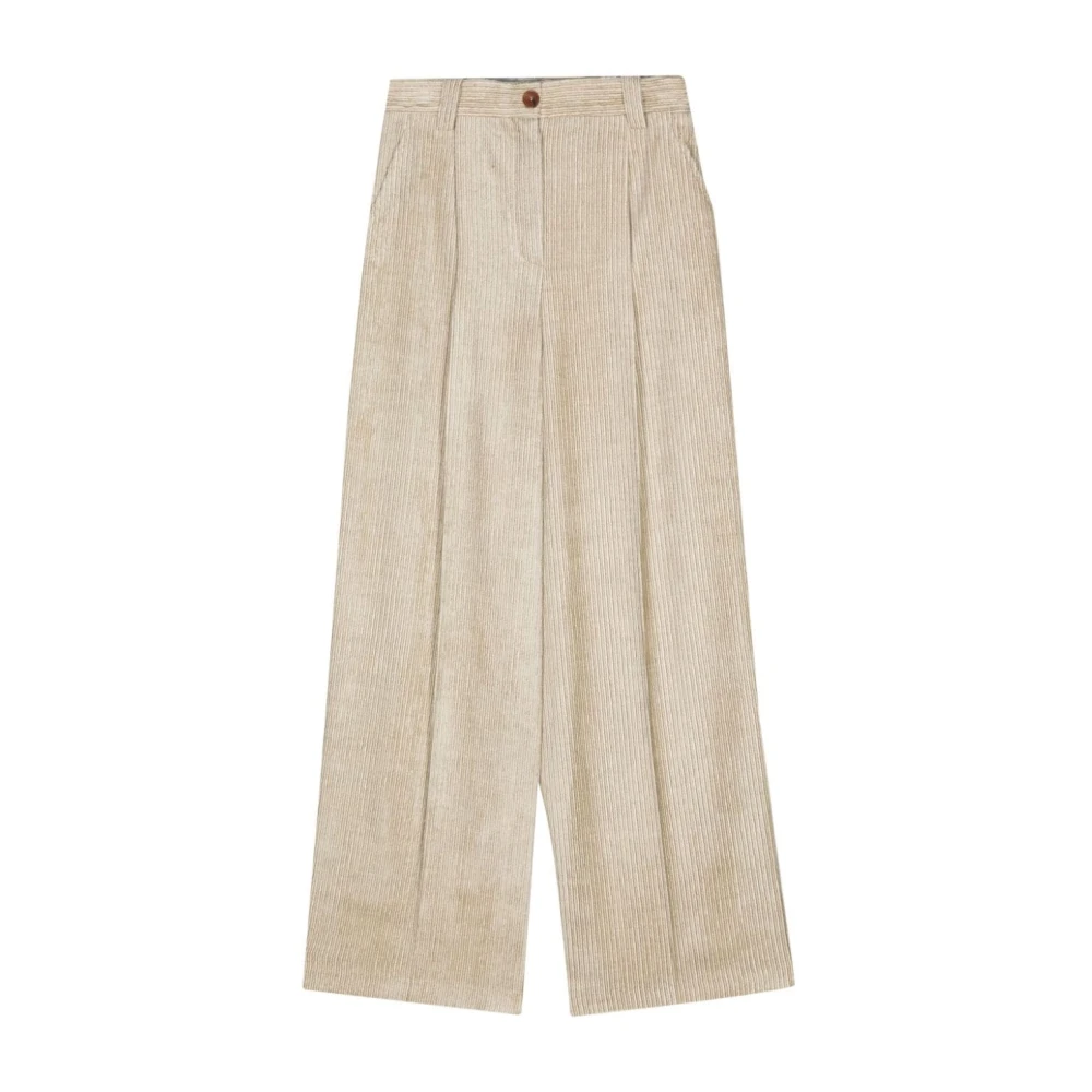 Alysi Beige Corduroy Straight Leg Trousers Beige Dames