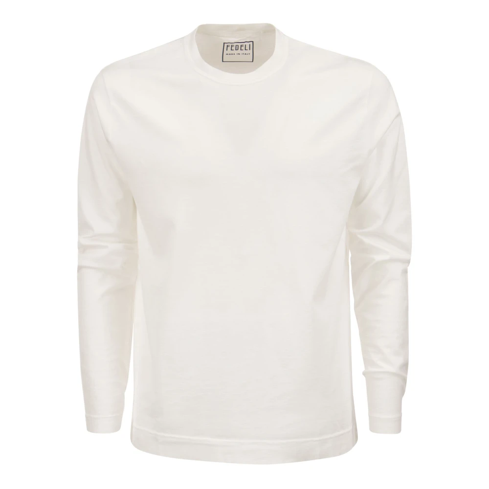 Fedeli Biologisch Katoenen T-shirt met Lange Mouwen en Italiaans vakmanschap White Heren