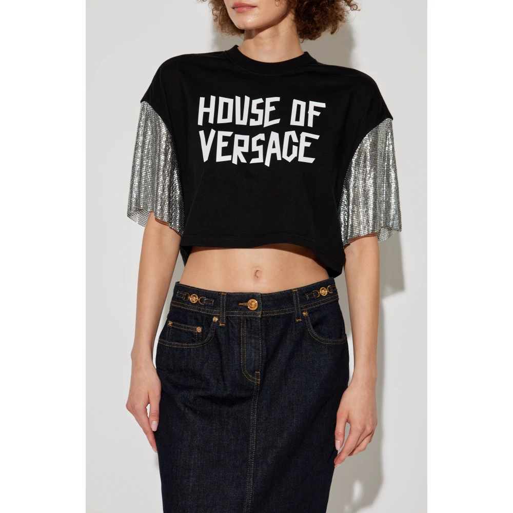 Versace Korte oversized t-shirt Black Dames