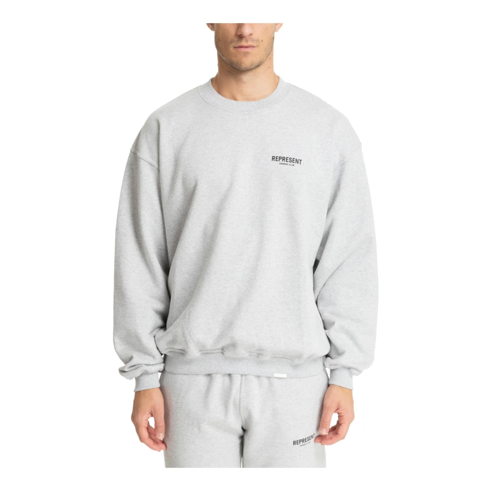 Represent Men's Gray Sweatshirts, L, Patterned Logo Sweatshirt For Owners Club