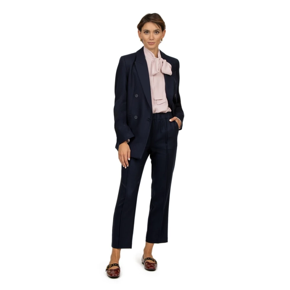 Semicouture Blauwe Flanellen Broek met Elastische Taille Blue Dames
