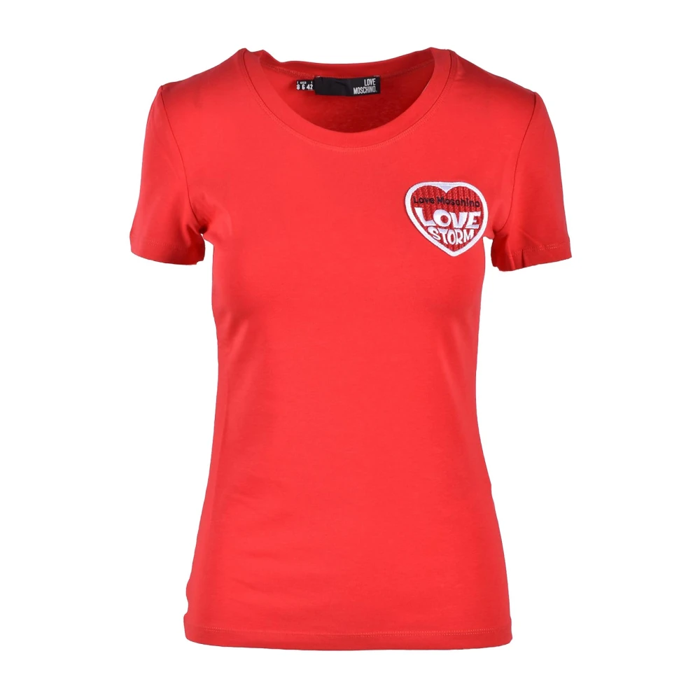 Love Moschino Witte Blauwe T-Shirt uit de Collectie Red Dames