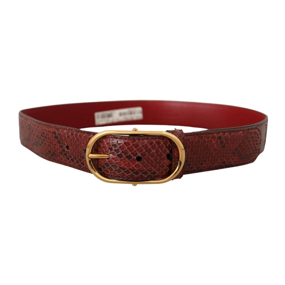 Dolce & Gabbana Mujer Rojo - Cinturón De Cuero Exótico Con Hebilla Ovalada Dorada - Accessories - One Size