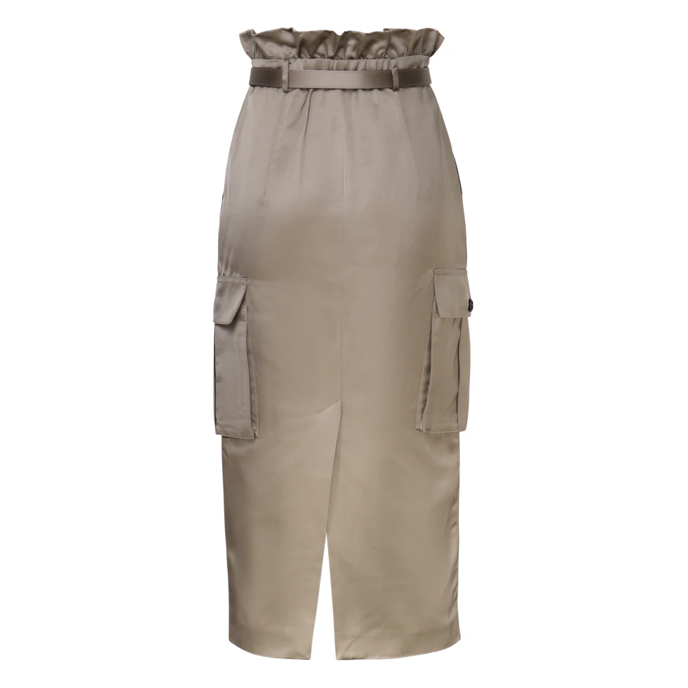 Self Portrait Cargo Satijnen Rok Army Green Beige Dames