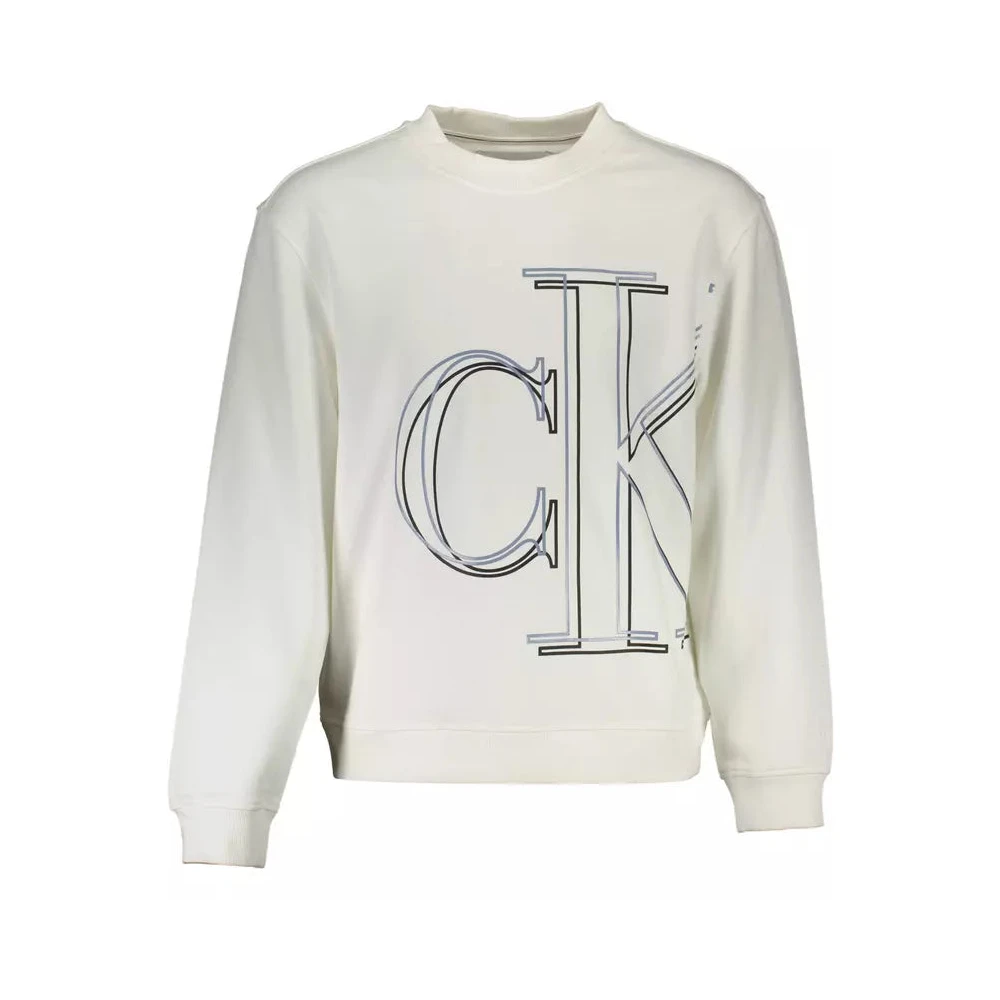 Calvin Klein Men's White Sweatshirts,, Cotton Jumper, Long-Sleeved, Round Neck, Print, Logo 2XL