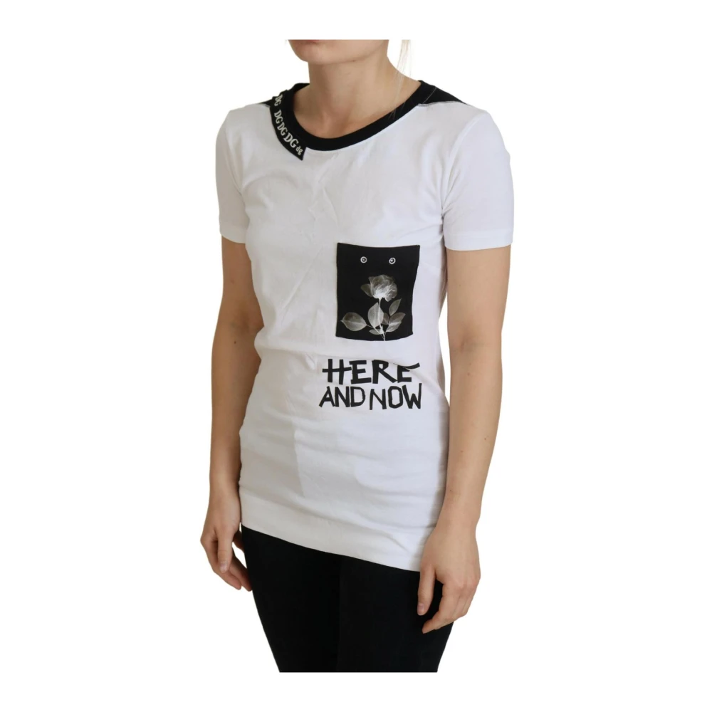 Dolce & Gabbana Vit Ros Grafisk T-Shirt Här Och Nu