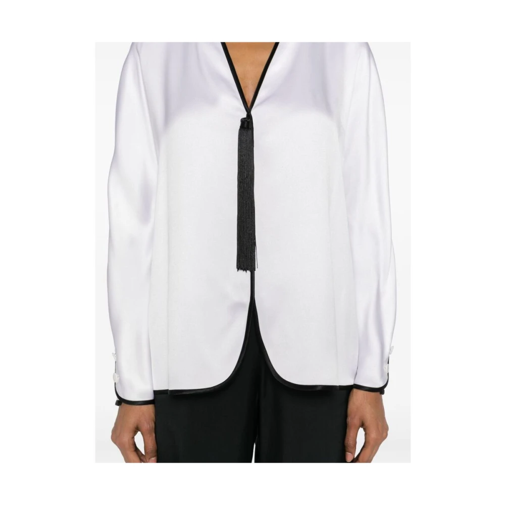 Giorgio Armani Zijden Satijnen V-hals Shirt White Dames