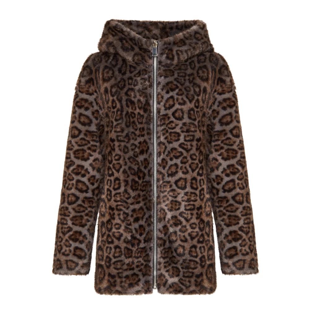 Cesare Gaspari Omkeerbare imitatieleren jas met luipaard imitatiebont afwerking Brown Dames
