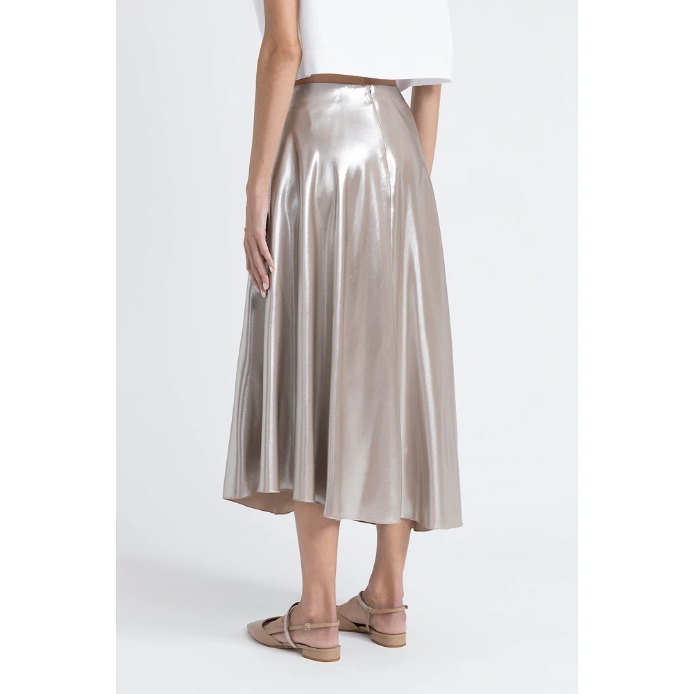 PESERICO Asymmetrische midi-rok in zilver gelamineerde keperstof Brown Dames