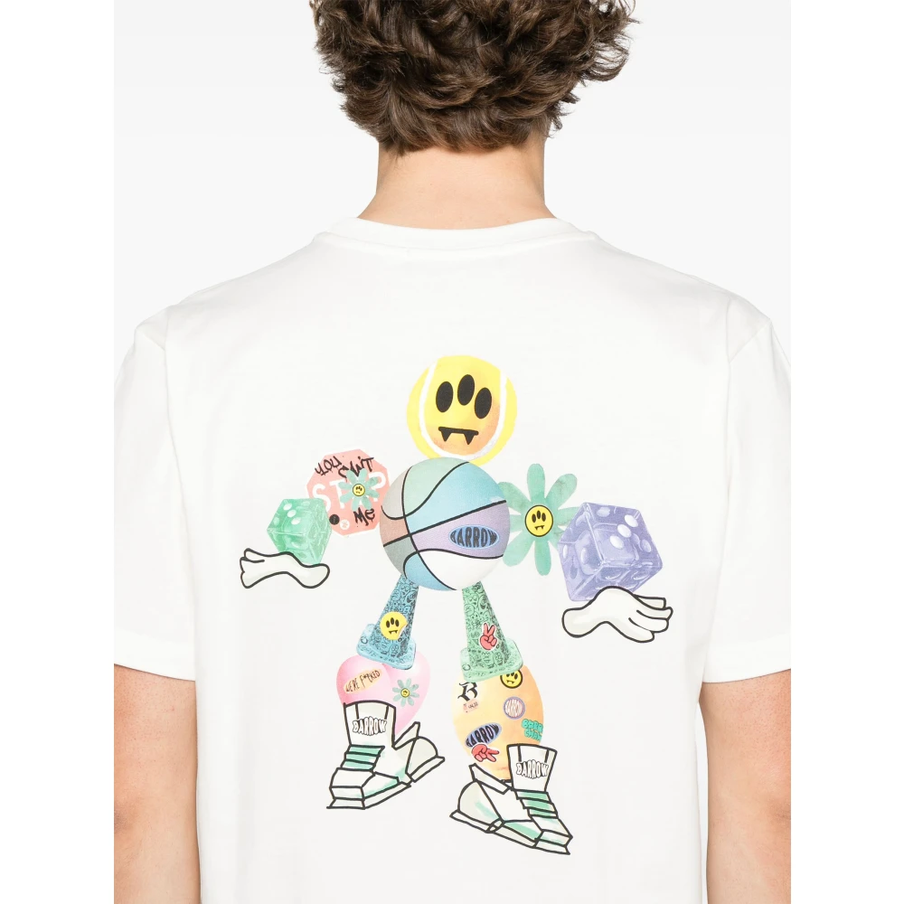 Barrow Cotton T-shirt met ronde hals en print White Heren