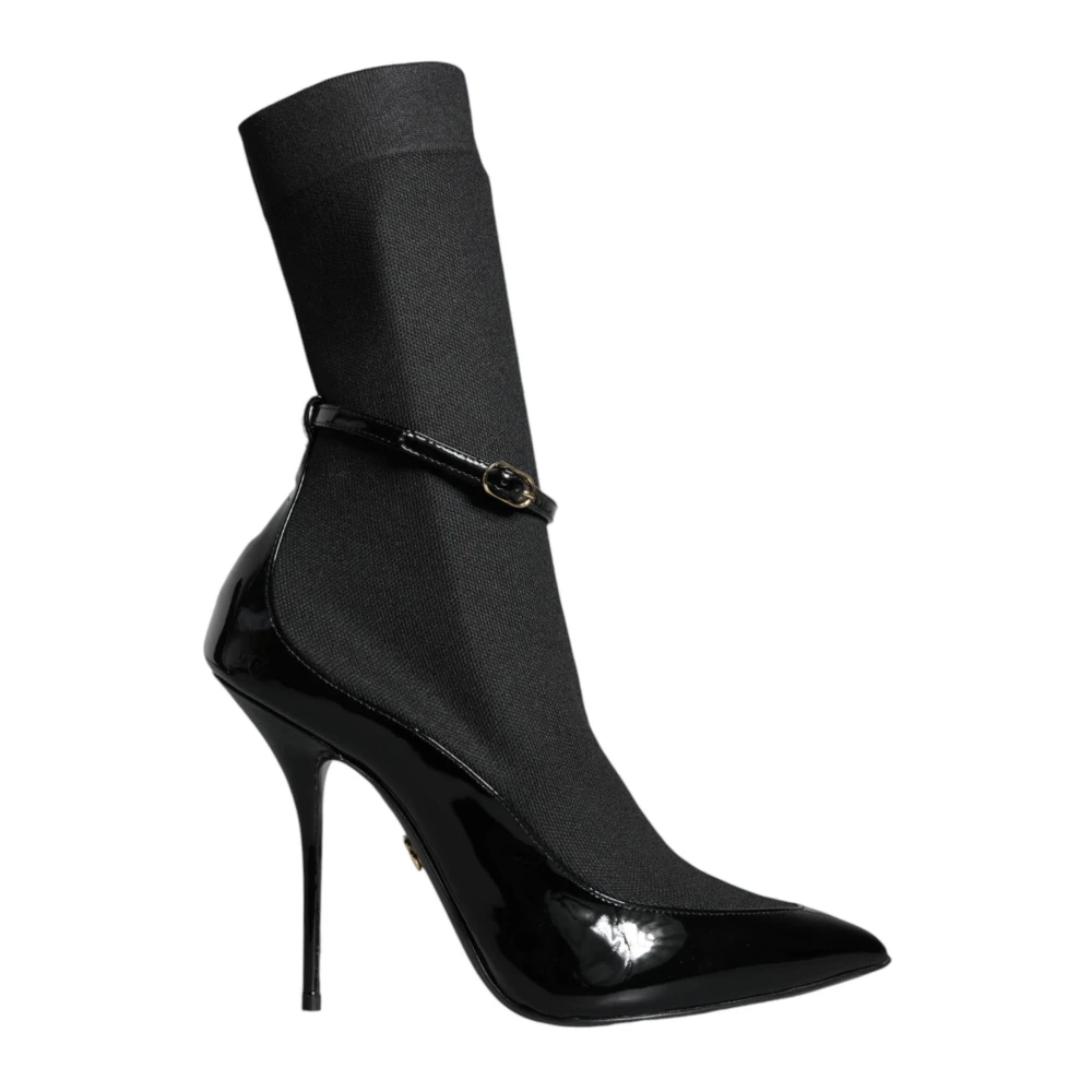 Dolce & Gabbana Women's Black Heeled Boots, 6 Uk, Patent Leather Stiletto Ankle Boots